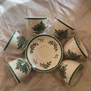 Spode Christmas Tree teacups and saucers (6 each)